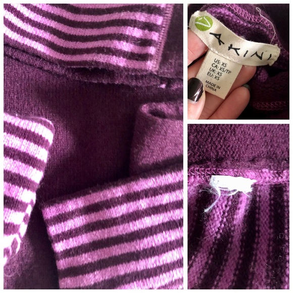 Dakini Mock Neck Lambswool Striped Bright Purple Sweater, sz. XS - Picture 8 of 10
